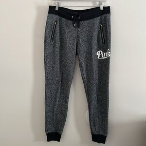 PINK - MEDIUM GREY & BLACK LOGO ZIPPER POCKET DRAWSTRING WAIST SWEAT JOGGERS EUC